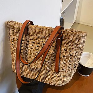 Shopping Bags Trendy Straw Weave Bag for Women Summer Brand Designer Female Handbags Luxury Shoulder Bag Fashion Beach Basket Simple bag 230426