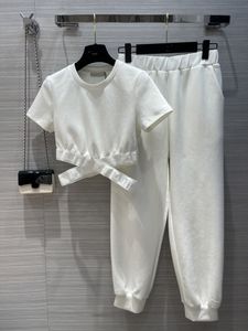 Kvinnor Tracksuits Short Sleeve Pants Set Summer Sports Suit Belly-Button Sexig Top Pure Cotton Girls Sisterkläder SML