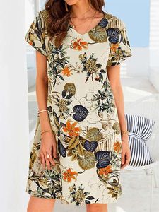 드레스 2022 Summer Bohemian Knee Dress Womens Vintage Cotton Linen Vestidos Zanzea Beach 패션 캐주얼 플로럴 프린트 Sundress