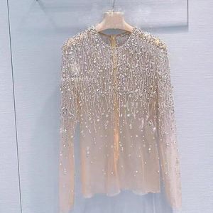 Women's Blouses 2023 Spring Women Sexy Club Clothes Luxury Beauty Diamond Mesh Gauze With Sequin Top Female Party Shirts