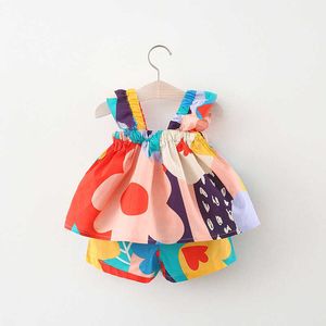 Zestawy odzieży Summer Baby Girls Zestawy odzieżowe Suspendend Dopasowanie kamizelki kwiatowej z ubraniami dla dzieci małe dziecięce ubrania garnitur W0425