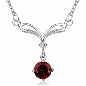 Kedjor bröllopsfest gåvor grossist silver pläterade halsband för kvinna fabrik pris mode cirkulär röd sten kristall smycken hänge