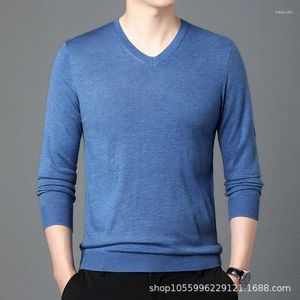 Männer Pullover Herbst V-ausschnitt Pullover Strickwaren Koreanischen Stil Slim Fit Pullover Einfarbig Bodenbildung Shirt Ein Stück Drop