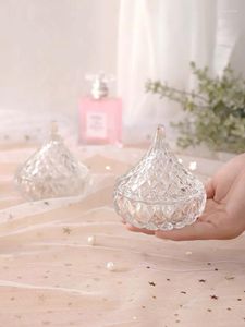 Storage Bottles Water Drop Shape Studs Crystal Jewelry Earrings Box With Lid Table Candy Jar Decoration INS Style Canisters