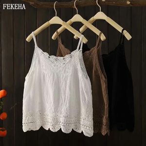 Camis Summer Lace Tanks Tops Frauen sexy lose ärmellose modische Dame Rückenless Camis White