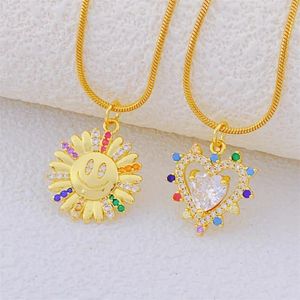 Hänge halsband koreansk modestil färg hjärta solform guld pläterad kubik zirkonium charm boho kedja halsband smycken gåva