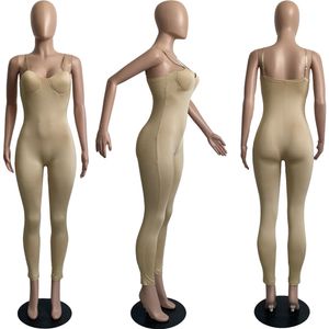 Ny designer spaghetti rem jumpsuits sommar kvinnor ärmlösa rompers solid bodycon sportig fitness ett stycke kläder kläder 9789