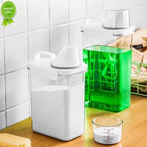 New Transparent Laundry Powder Storage Box with Measuring Cup Laundry Detergent Dispenser Container Food Cereal Jar with Pour Spout