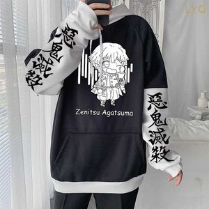 Kvinnors hoodies tröjor Japan anime demon slayer hoodies kimetsu no yaiba zenitsu agatsuma manga kawaii unisex vinter plus storlek lång ärm tröjor