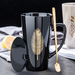 Mugs 500ML Couple Cup Ceramic Coffee Mug With spoon an Cover Creative Valentine's Day Wedding Birthday Gift 231124
