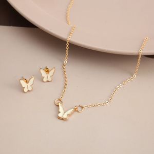 Beaded halsband 17 km mode guldfärg halsband öronstuds vit fjäril hänge för kvinnor flickor trendiga minimalistiska smyckekedjor parti gåvor 231124