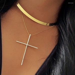 Anhänger Halsketten Luxus Gold Farbe Große Kreuz Halskette Für Frauen Hochwertige Zirkon Stein Punk Modeschmuck Großhandel