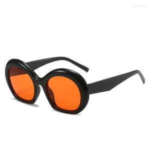 Sunglasses 2023 Red Lens Oval Personalized Arc Inflatable Glasses Street Po Puff Women's