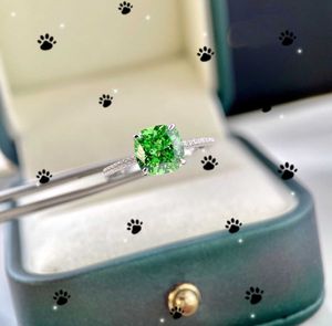 S925 silver punk charm band ring with green crystal diamond for women wedding jewelry gift have box stamp PS3287A