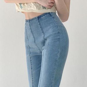 Jeans blossade leggings kvinnor sommarbyxor het koreansk elasticitet trend vintage mode mager denim klockbotten jeans byxor kvinna ny