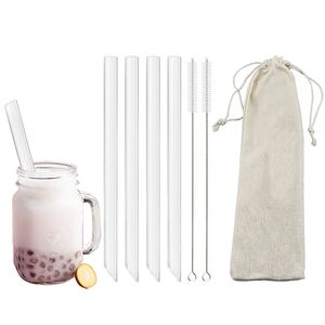 Disposable Cups Straws Sedotan Minum Dapat Digunakan Kembali Borosilikat Tinggi Kaca Ramah Gelembung Aksesori Bar Jerami dengan Tas Sikat 230425