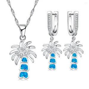 Collana orecchini set moda carino albero di cocco gioielli pianta alla moda blu opale perno per ragazza donna fede nuziale regalo