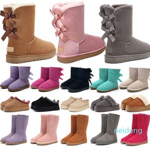 Australien-Hausschuhe für Damen, Plateau-Winterstiefel, klassische Schneestiefel, Knöchel, kurze Schleife, Mini-Fell, Schwarz, Kastanie, Rosa, Bowtie-Schuhe mit Box