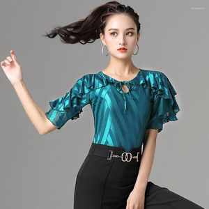 Scene Wear Ballroom Dance Tops Women Short Sleeve Latin Practice Costume Tap Dancewear Summer Clothes Salsa Outfit DL7890