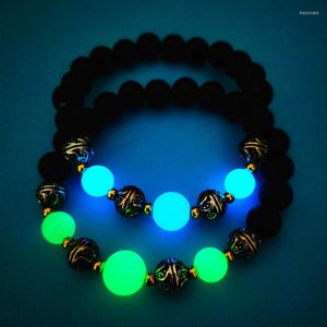 Strand Fashion Elastic String Luminous Beads Bracele Natural Lava Stone Fluorescent Unisex Bangle Glow In The Dark Party Jewelry