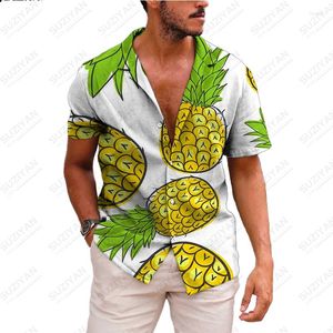 Camisas casuais masculinas Manga curta de verão VENDANDO BOTÃO DE VENDAÇÃO DE HIMAGEM 3D MATHA DE IMPRESSÃO 3D GRANDE TOP TURISMO DE FRUTOS HAWAIIANOS 4XL