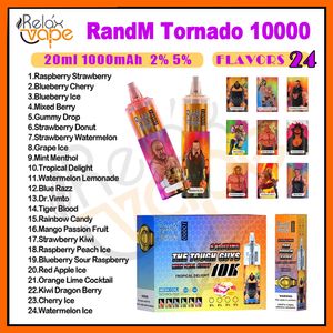 Original RandM Tornado 10000 Puff Vapes Descartáveis 0.8ohm Bobina de Malha 20ml 1000 mAh Bateria Recarregável Cigarros Eletrônicos 10K Kits Controle de Fluxo de Ar Dispositivo de Cigarros Eletrônicos