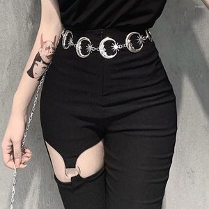 Cintos Y2K Gothic estreito de metal lieira Lua estrela Correia Hip High Chaigh para mulheres pendentes femininas vintage jóias de barriga
