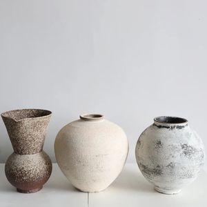 Vasos estilo Wabisabi móveis macios com Jingdezhen cerâmica artesanal vaso de cerâmica vintage vaso áspero arranjo de flores 231124