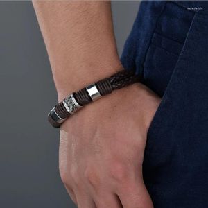 Bangle Fashion Black Mens Woven Titanium Leather Armband Lovers Double-Layer Rostfritt stål Magnet Clasp Jewels Gift