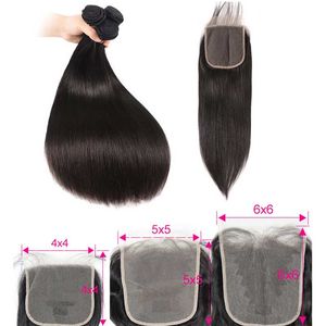 10A Brazilian Straight Human Bundles HD Lace Closure Unprocessed Natural Black Hair Extensions Weave with Top Closures Sale Deal