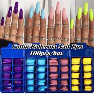 Falska naglar 24100 st Candy Color Nail Tips Full Cover Matte Akryl Ballerina Fake Tip Diy Beauty Manicure Extension Tools 230425