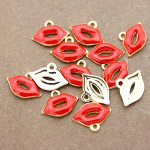 Encantos 10 pçs 14 19mm esmalte romântico lábios vermelhos diy para colares pingentes brincos bonito menina jóias fazendo acessórios