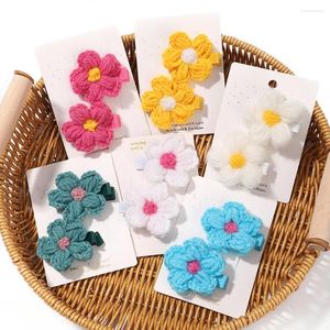 Haarschmuck 6 teile/satz Baby Mädchen Wolle Stricken Kopfbedeckungen Handgemachte Häkeln Kleine Puff Blume Sichere Haare Clips Kinder Haarnadeln Zubehör