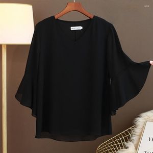 Damen Blusen Mode Marke Sommer Kurzarm Chiffon Shirt V-Ausschnitt Top Große Größe Lose Lässig Damen Klein Und Schön