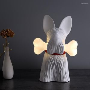 Tischlampen Nordic LED Tier für Schlafzimmer Nachttisch Kinderzimmer Kawaii süßer Hund mit Knochen Schreibtisch Nachtlicht Leuchte