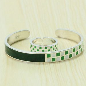 S925 Sterling Silver bangle Green White Gum Silver Bracelet Couple Fashion Classic Network Red Temperament Creative Personality Simple Jewelry