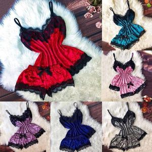 Womens Sleepwear Pajamas Set Women Sexy Lingerie 2 Pieces Summer Camisole Bow Shorts Tops Velvet Pijama Lenceria Sensual Mujer