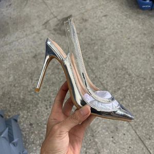 Sandals Transparent Patchwork Summer Women Silvery Slingback High Heel Shoes Sexy Ladies Pointy Toe Stiletto Pumps 8cm 10cm 12cm