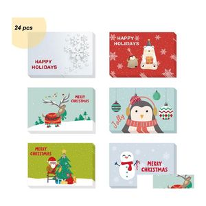 Greeting Cards Christmas Card Set Cartoon Pattern Printing Creative Lovely Holiday Gift Mes Blessing Envelope Stickers Vt1612 Drop D Dhwfs
