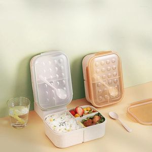 Servis vete halm stor kapacitet lunchlåda med gaffel sked vuxen bento fyrkantig uppdelad bevarande lagringsbehållare