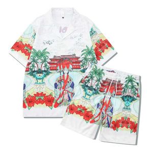 Мужские спортивные костюмы 2023 теннисные цветы полосы мужчин, женские, короткие набор T Shrt Hawaii Beach Style костюм для рубашки хип -хопа пара костюмы B5