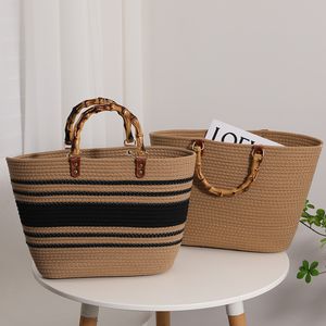 Torby na zakupy Bamboo Uchwyt damskie torebki bawełniane tkaninowe torby na plażę letnią na plażę dla kobiet bohemian słomka torba boho sprzęgło 230426