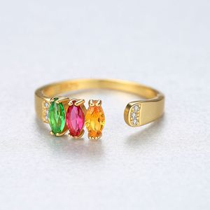 Summer Mary Style Zircon colorido S925 Silver Ring Women Fashion Luxury Marca banhada 18K Gold Red Yellow Green Gemstone Open Ring Party Casual Jóias Versáteis