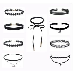 Pendant Necklaces Fashion 9 PCS Women Black Rope Choker Necklace Set Stretch Velvet Classic Gothic Lace Chain