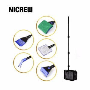 Tools NICREW 6 in 1 Aquarium Complete Set Cleaning Fish Net Gravel Rake Algae Scraper Fork Sponge Brush Glass Fish Tank Cleaner Tools