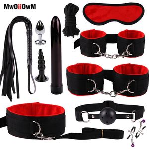 Vuxna leksaker mwoiiowm exotiska tillbehör nylon sex bondage set sexig underkläder handbojor piska rep anal vibrator vuxen sexleksak för par 230426