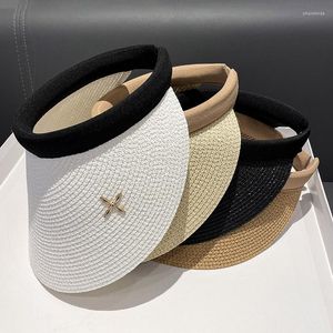 Wide Brim Hats Summer Hollow Top Sun Women Black White Beige Khaki Knitted Straw Hat Outdoors Protection Caps 56-58cm 2023