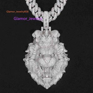 Lejonhuvudhänge med diamantCustom 3d lejonhuvud halsband d färg vvs moissanite hip hop smycken sier is ut diamanthänge för män