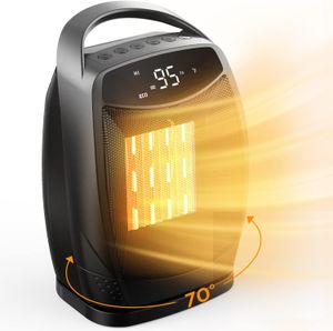 GiveSBest Portable Electric Space Heater With Thermostat, 1500W/750W Säker och tyst keramisk värmefan, värm upp 200 kvadratmeter för kontorsdisken inomhus användning, silver