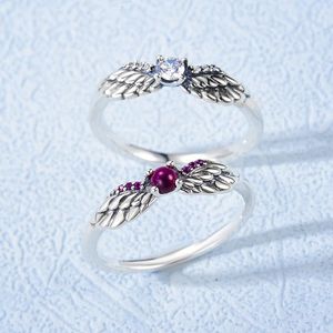 Cluster Rings Stylever Vintage 925 Sterling Silver Shining Zircon Gemstone Angel Wing for Women Ruby Dating Ring Luxury Wedding Jewelry